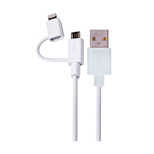 Dcu cable blanco conexión lightning y micro usb a usb 2.0 de 1m