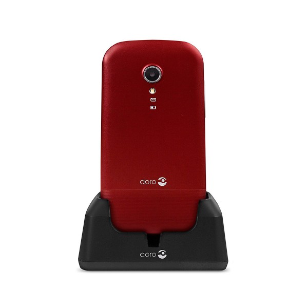 Doro primo 2404 rojo blanco móvil senior dual sim 2.4'' cámara 0.3mp bluetooth radio fm micro sd incluye base de carga